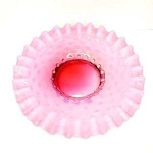 Vintage FENTON Cranberry opalescent hobnail dish with ruffled edge